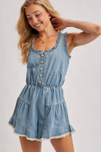 RUFFLED DENIM ROMPER