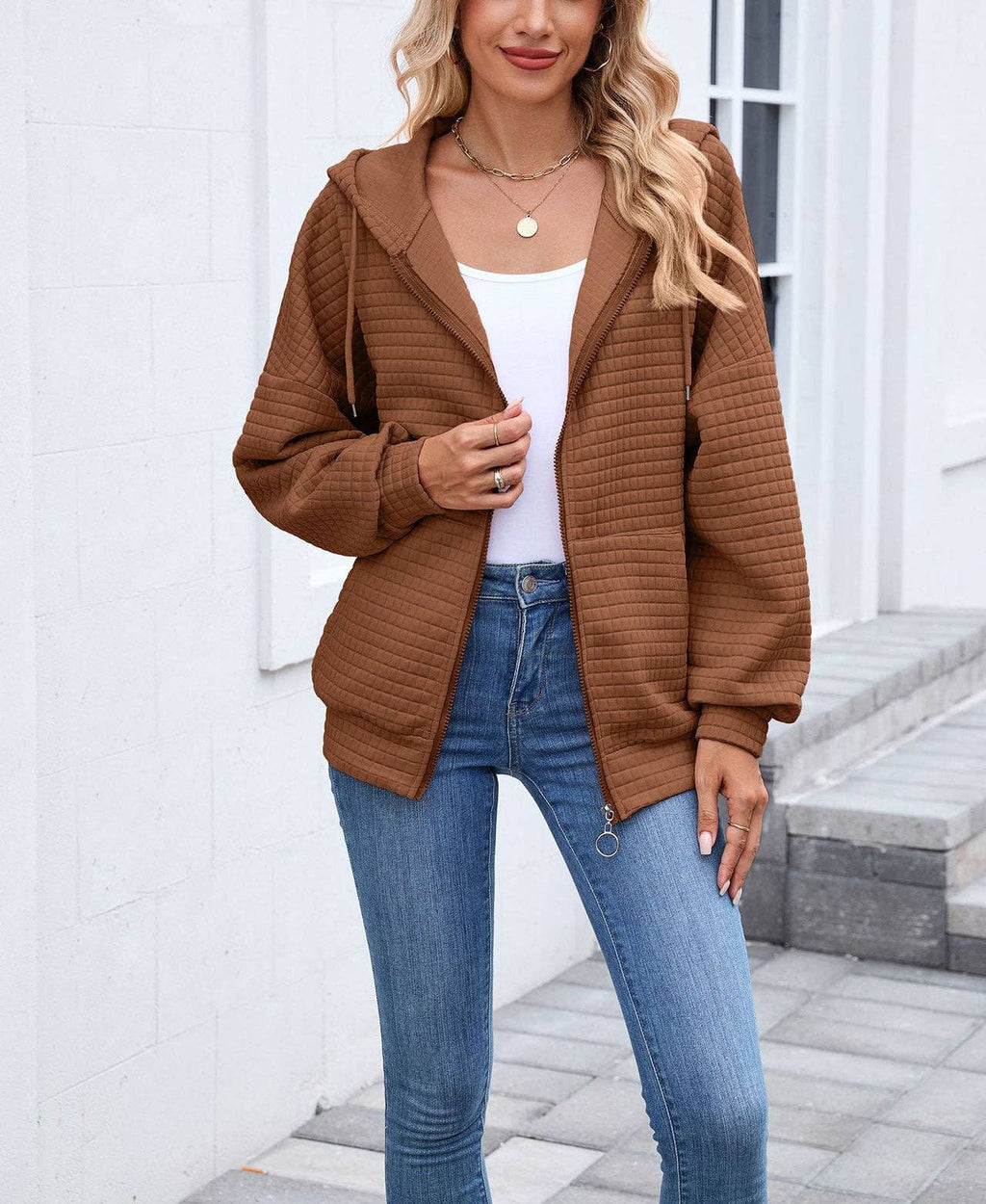Quilted Zip-Up Hoodie Jacket