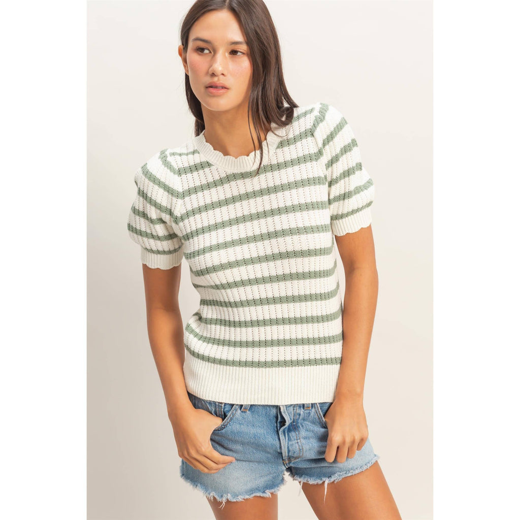 Tara Scallop Edge Puff Sleeve Top