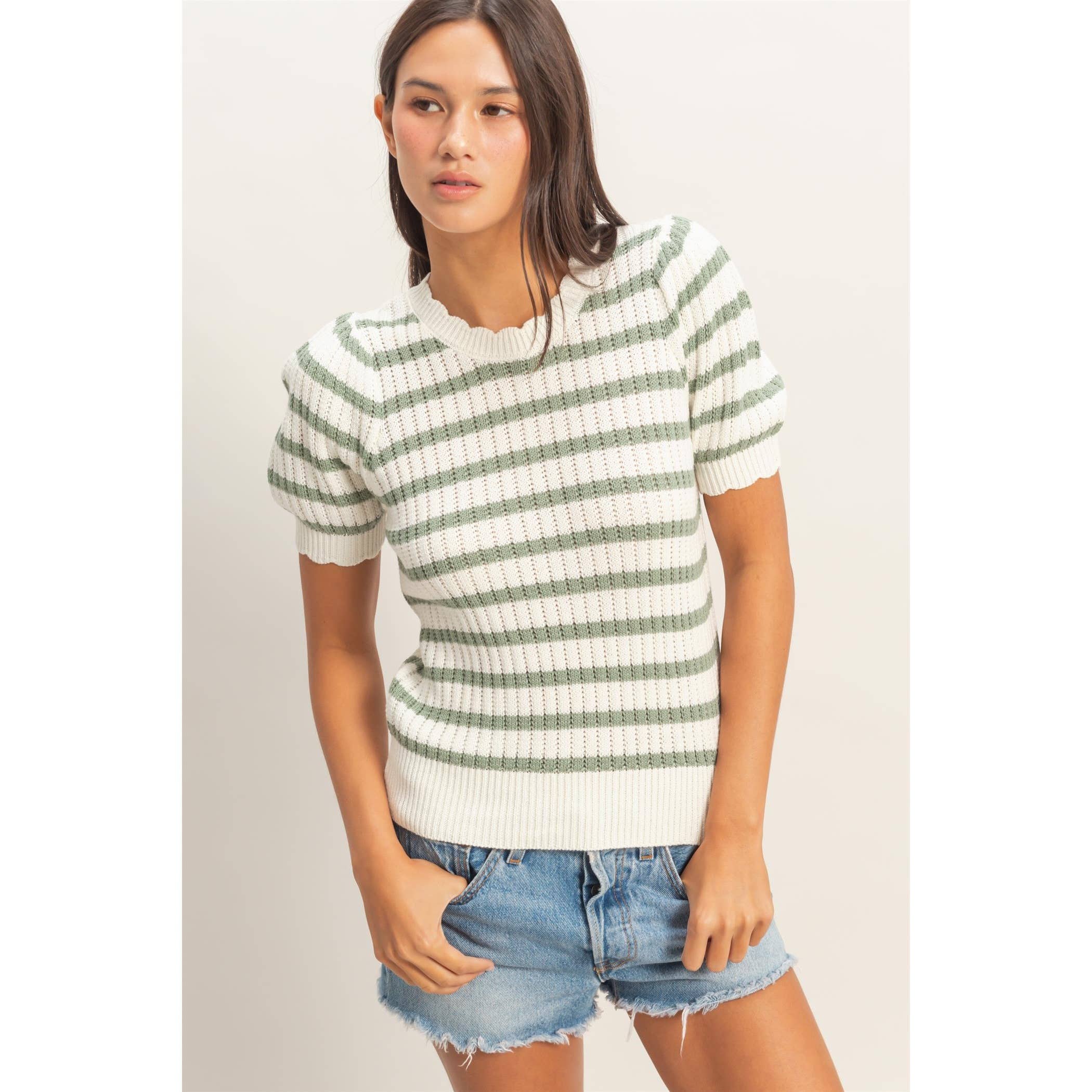 Tara Scallop Edge Puff Sleeve Top
