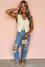 Cleo Beige Tie Front Sweater