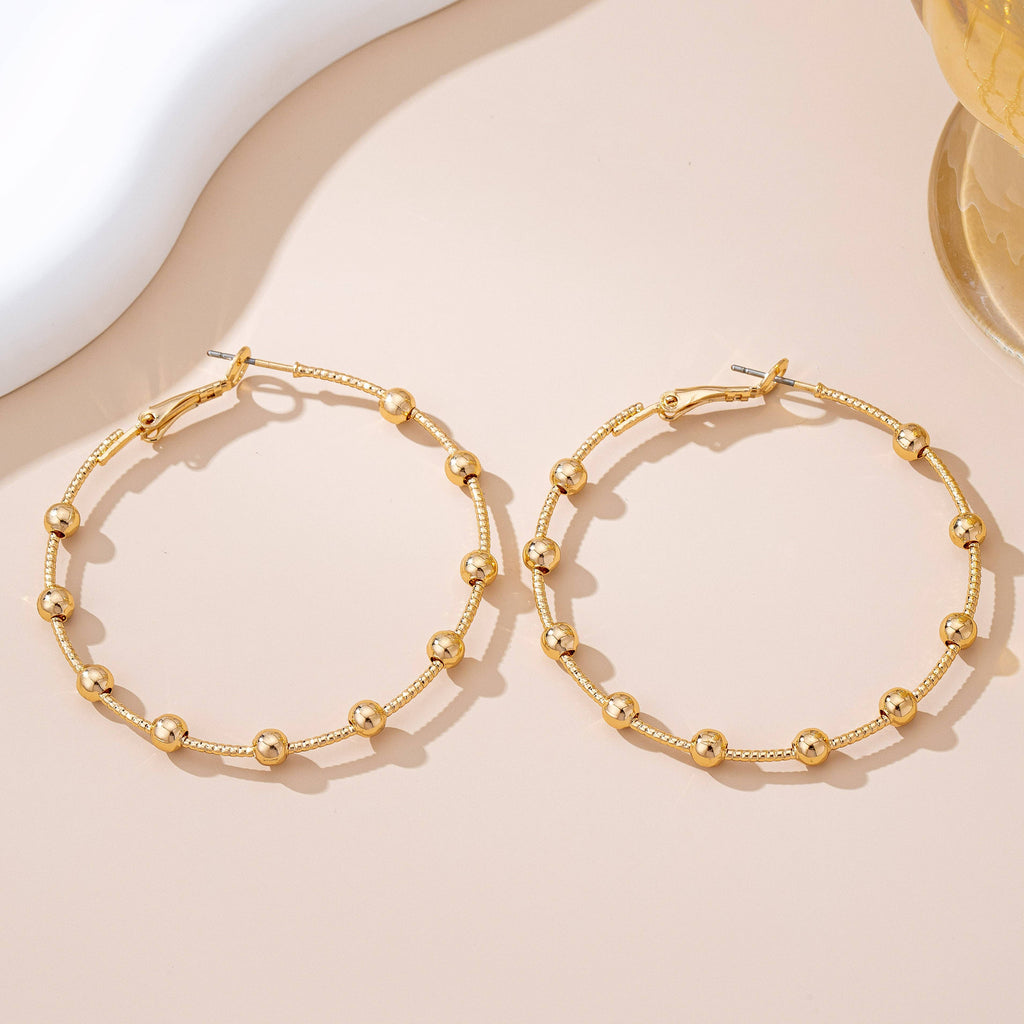 Gold Ball Beaded Hoop Earrings