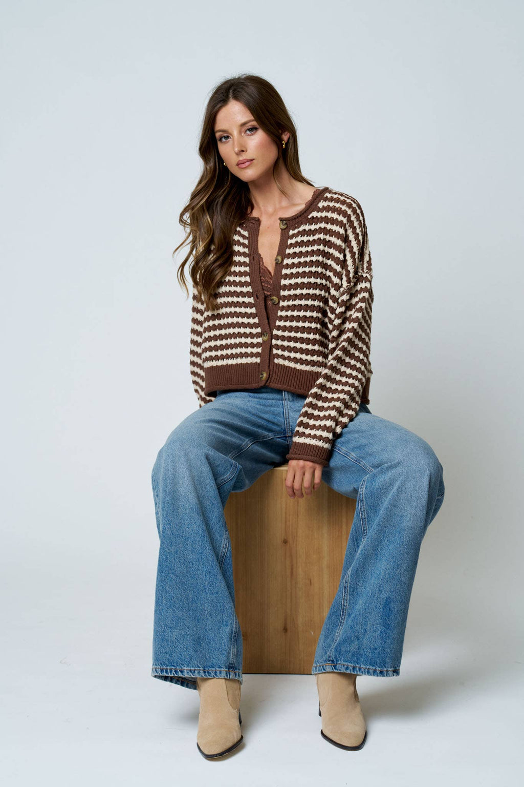 CROCHET KNIT BUTTON CARDIGAN