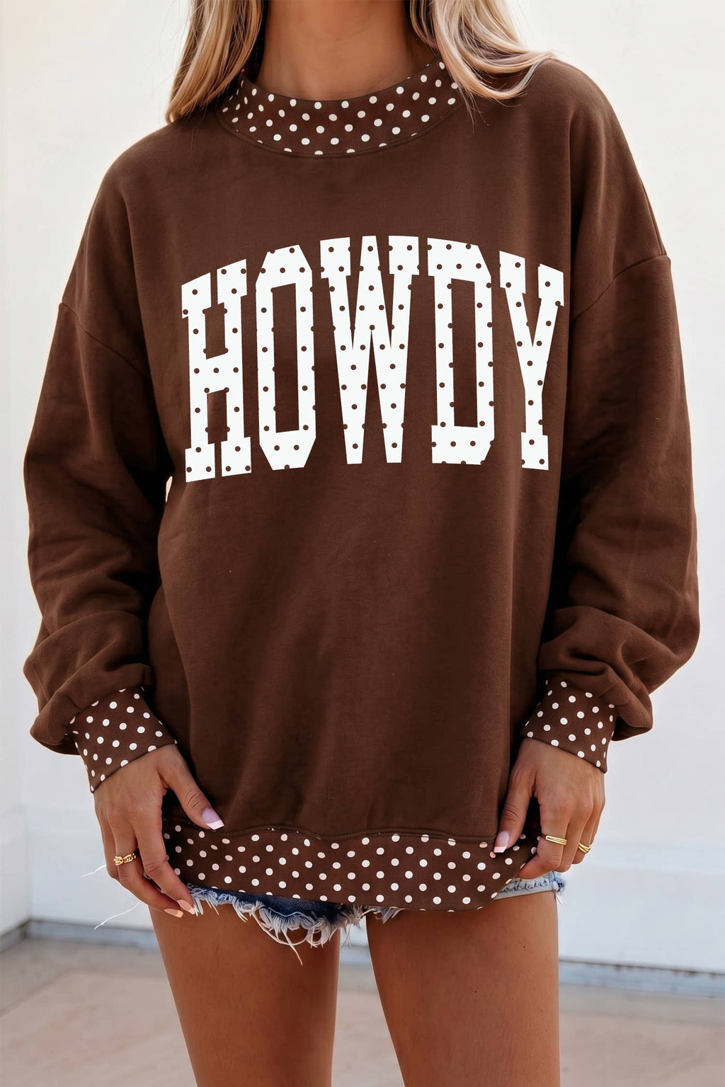 HOWDY Polka Dot Mock Neck Sweatshirt