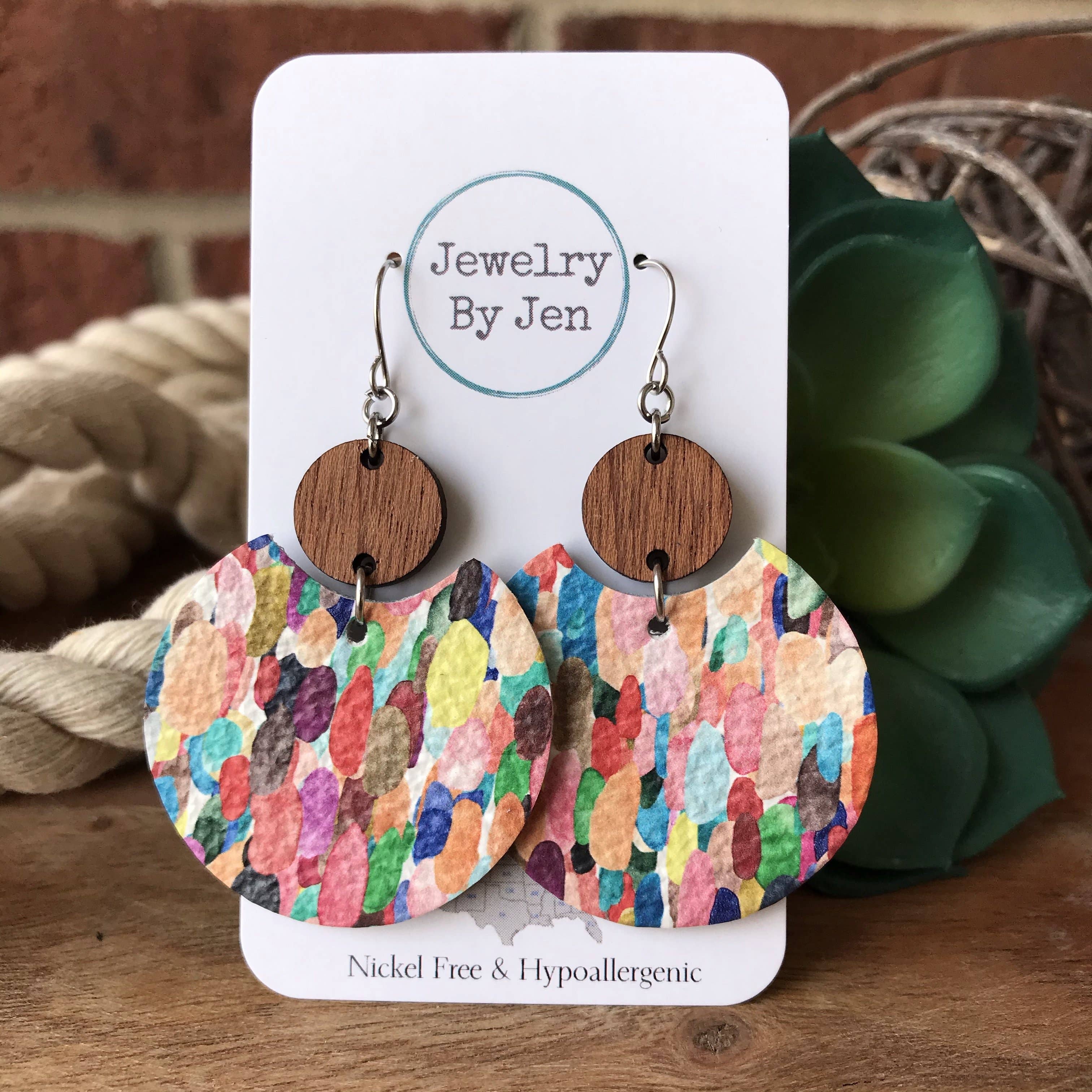 Cherry Wood Round Earrings