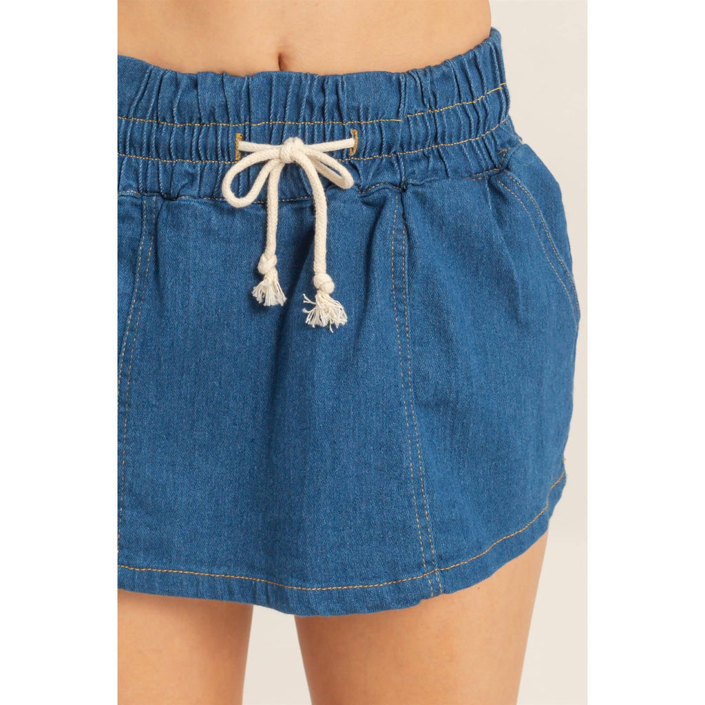 Raven Drawstring Waist Denim Skort