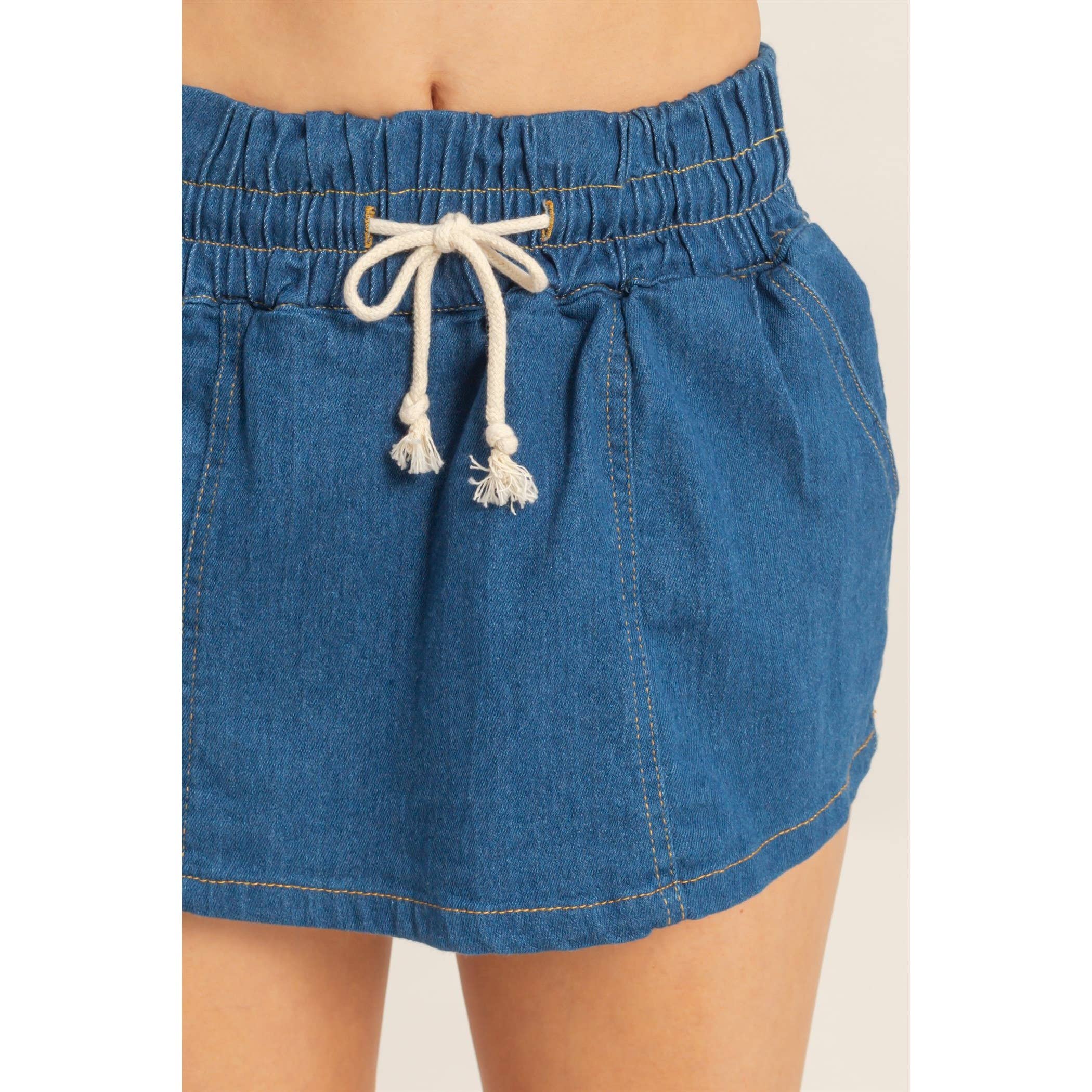 Raven Drawstring Waist Denim Skort