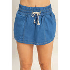 Raven Drawstring Waist Denim Skort