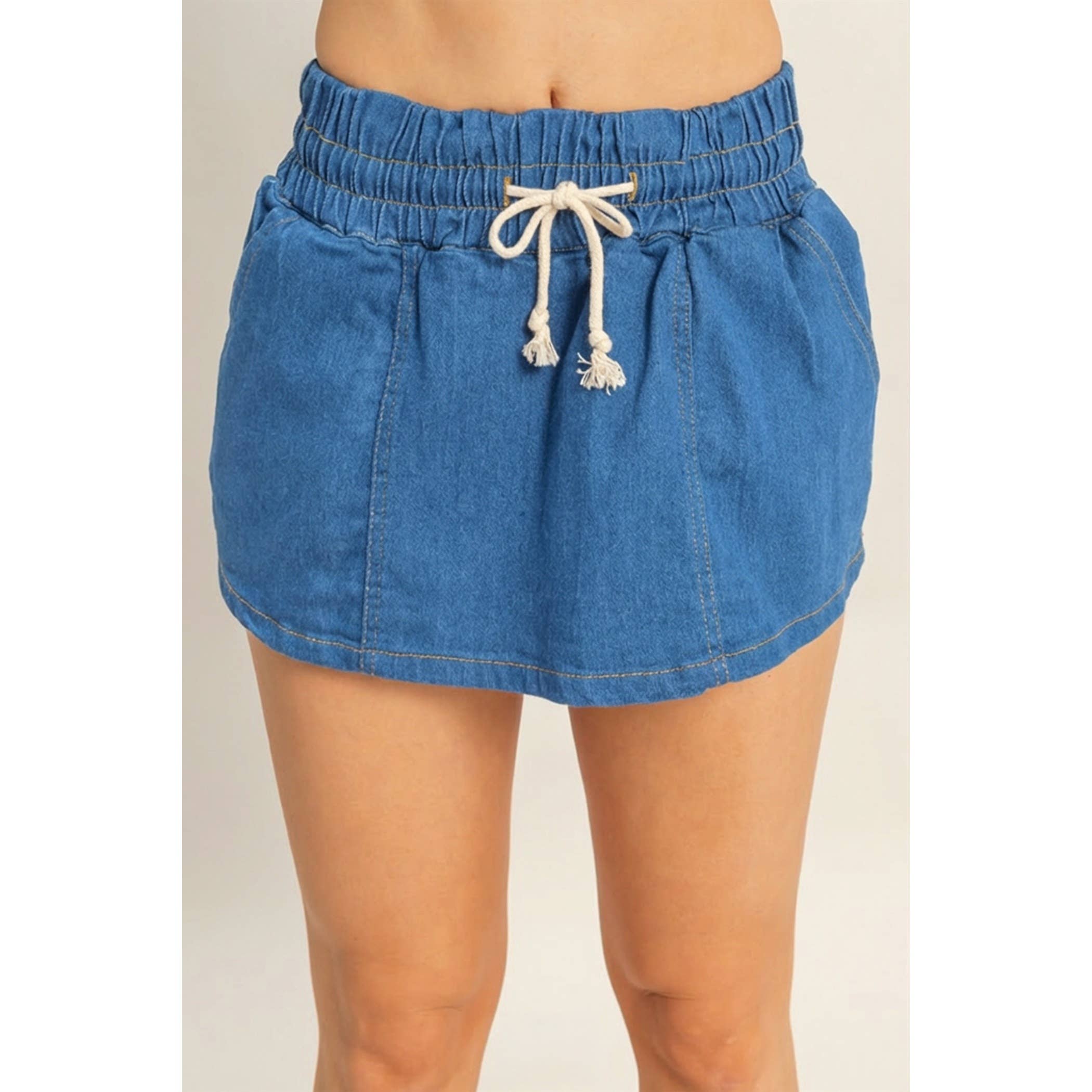 Raven Drawstring Waist Denim Skort