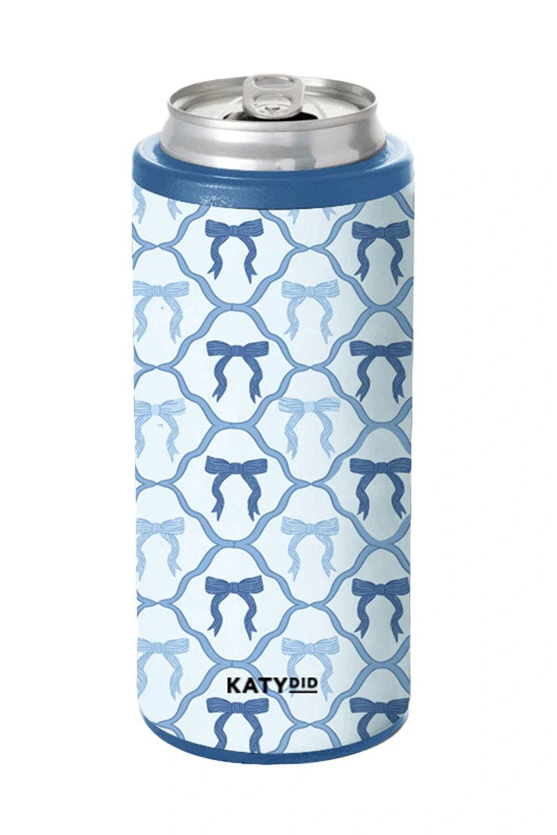 Blue Bow Slim Can Koozie