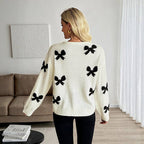 Sweet Bow Knitted Long-sleeved Cardigan