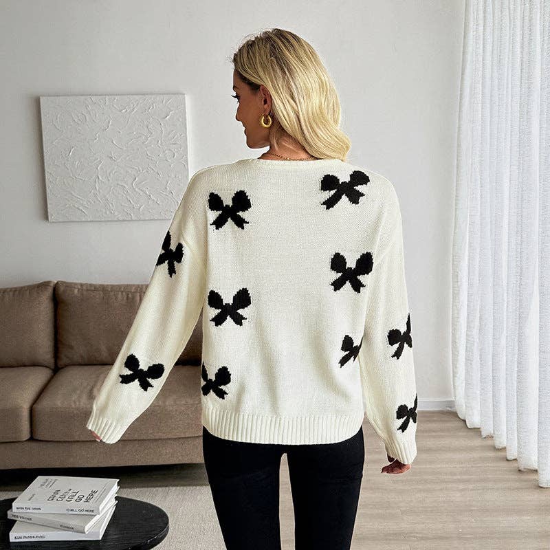 Sweet Bow Knitted Long-sleeved Cardigan