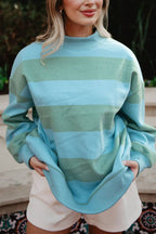 Aqua and Green Striped Mockneck