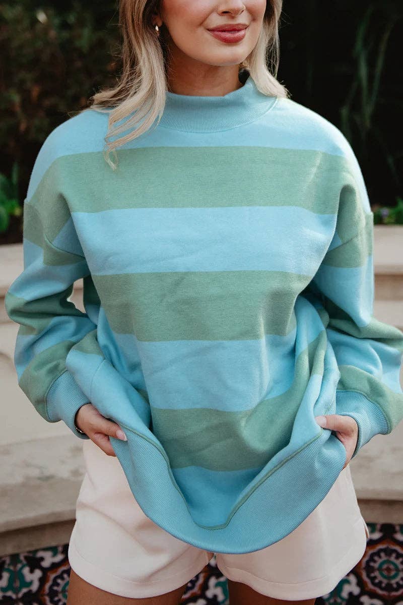 Aqua and Green Striped Mockneck