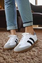 Striped Lace-up Flat Sneakers