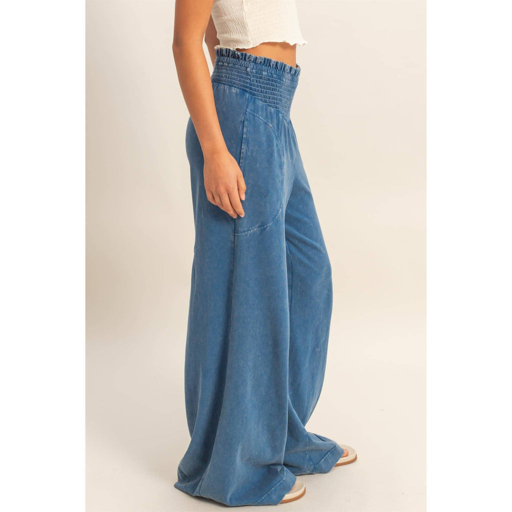 Mineral Washed Wide-Leg Pants