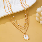 Layered Enamel Pearl Pendant Necklace