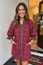 Abilene Plaid Sleeve Ruffle Trim Dress