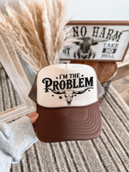 I'm The Problem DTF Printed Brown and Tan Trucker Hat