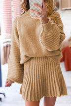 High Neck Puff Sleeve Sweater Skirt 2pcs
