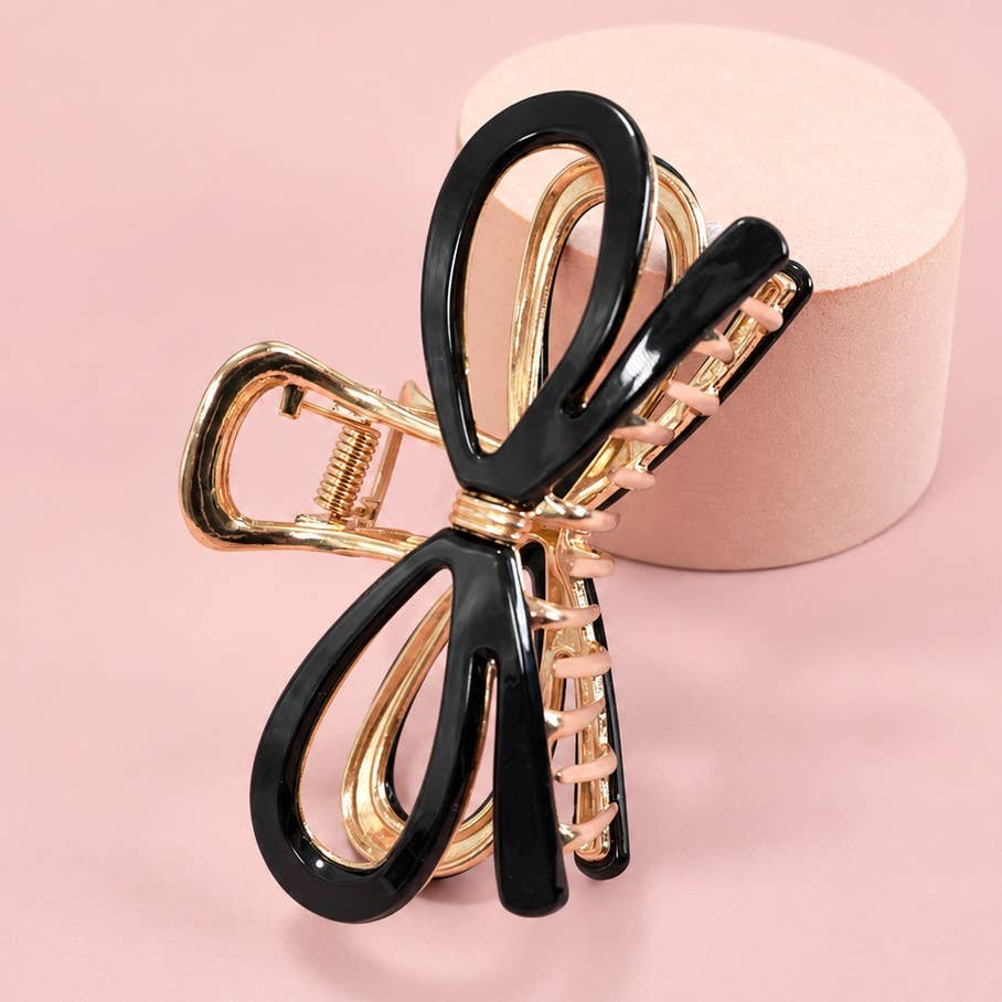 Ribbon Bow Gold Claw Clips