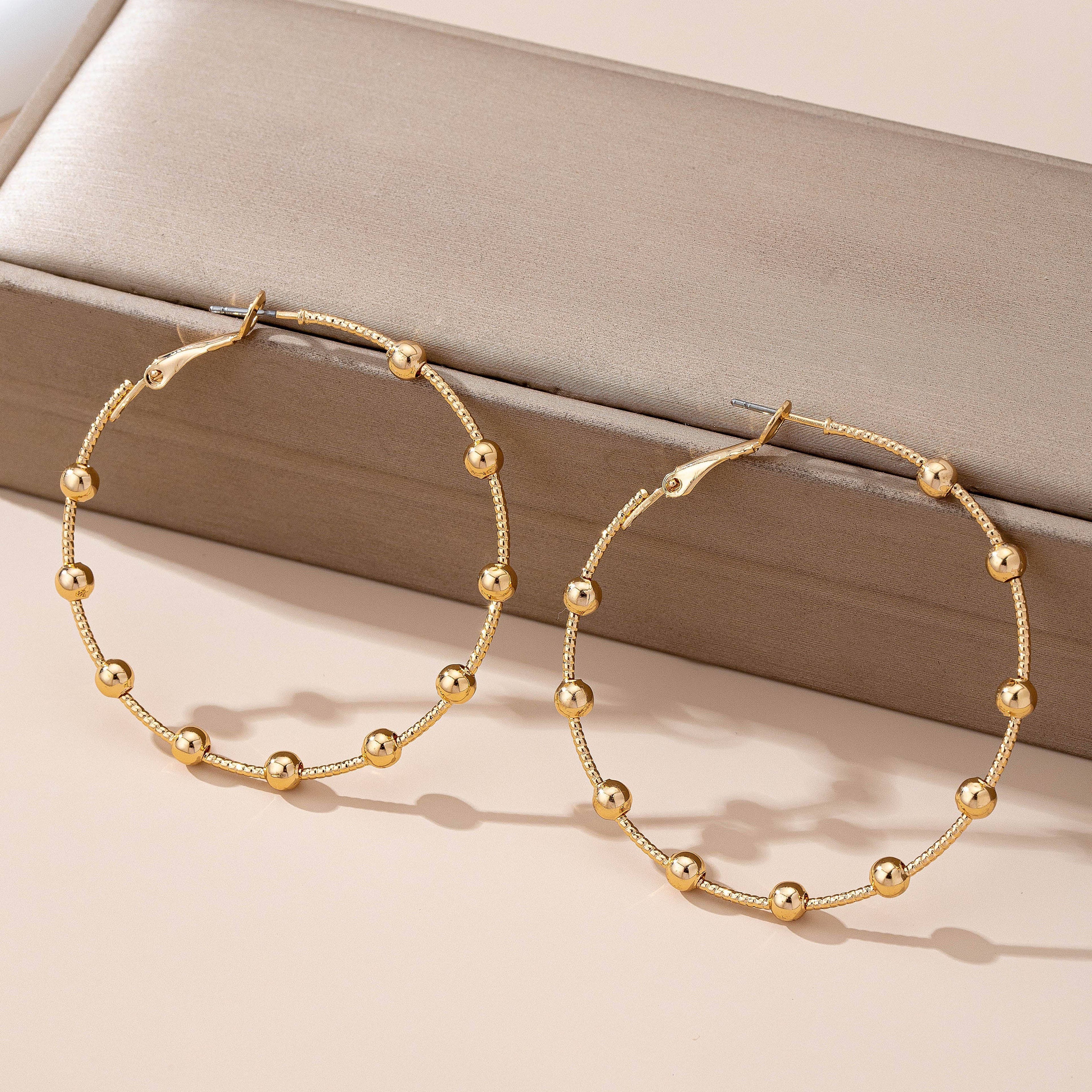 Gold Ball Beaded Hoop Earrings