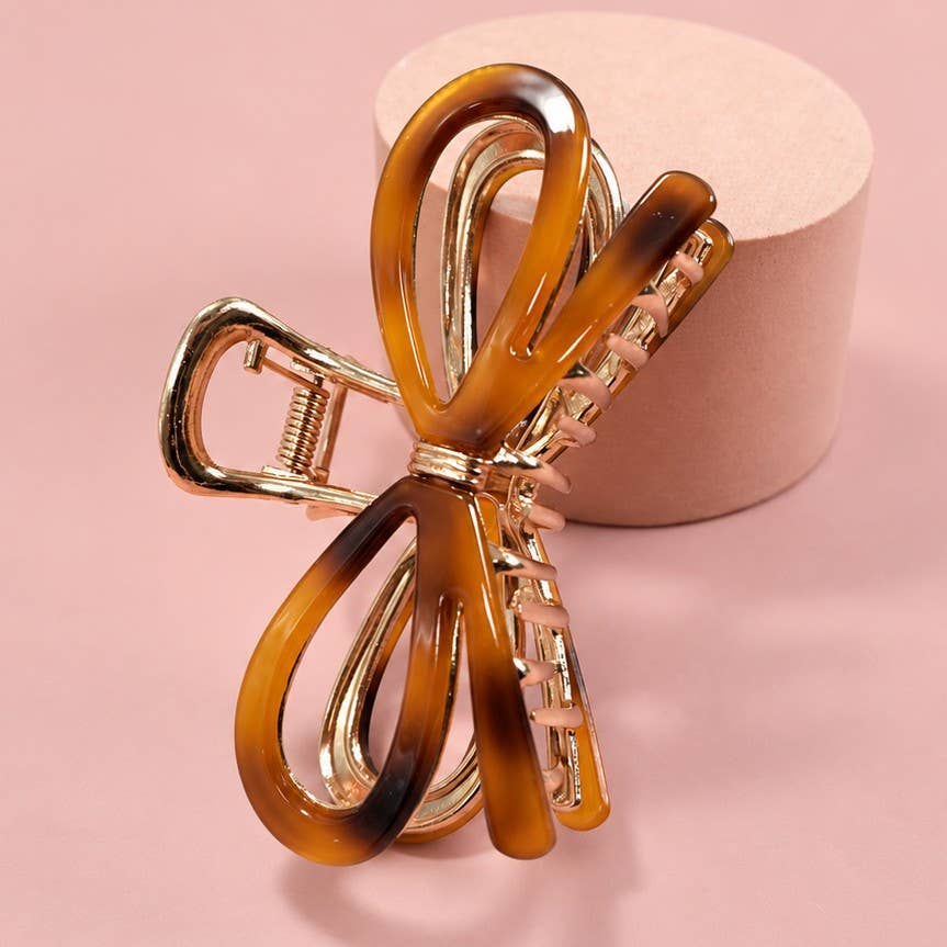 Ribbon Bow Gold Claw Clips
