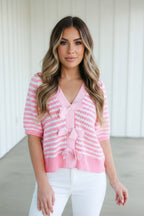 Callie Stripe Knit Bow Sweater