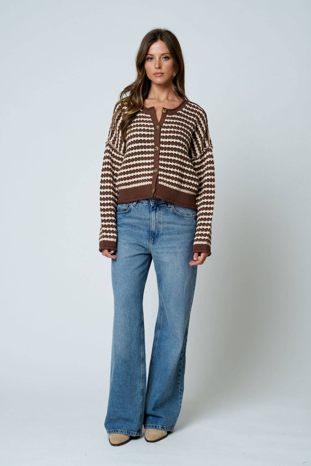 CROCHET KNIT BUTTON CARDIGAN