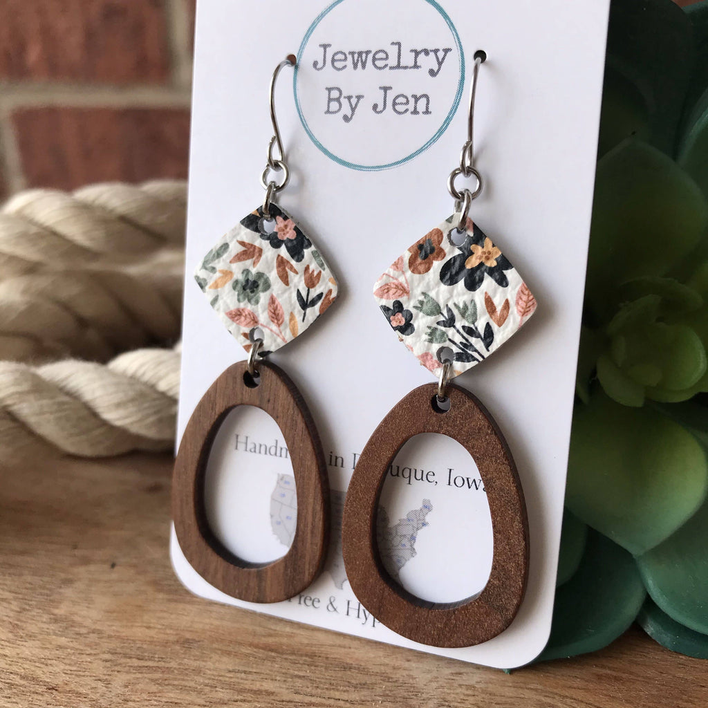 Wood Oblong Earrings