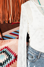 Mesh Bow Pattern Long Sleeve Top