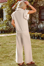 Ruffle Sleeve Zip Top & Wide Leg Pants Set