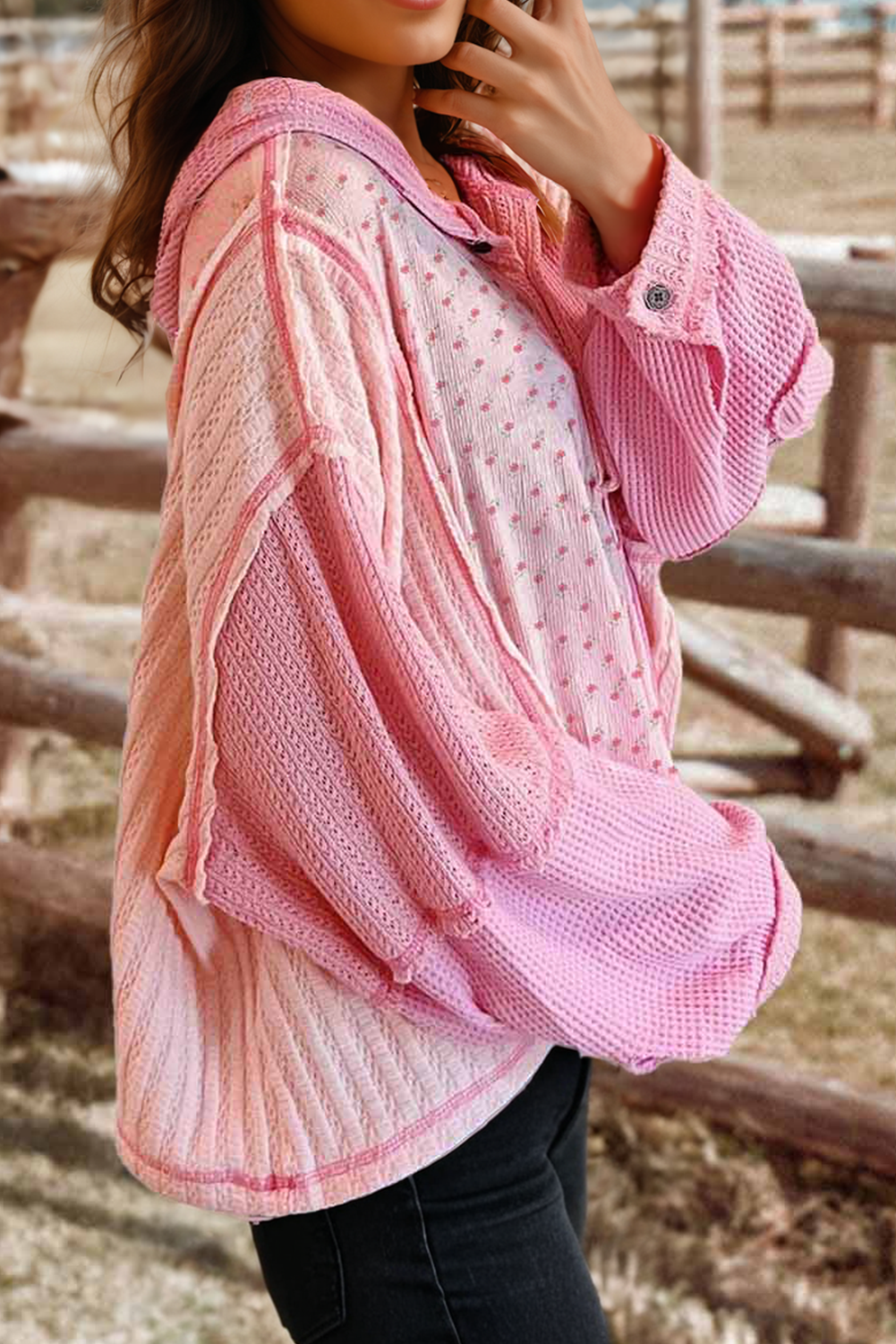 Floral Patched Hooded Pullover