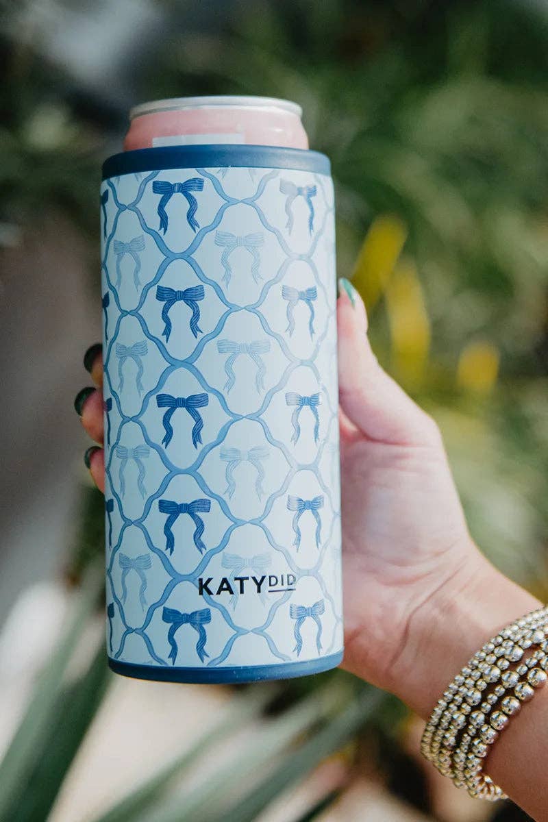 Blue Bow Slim Can Koozie