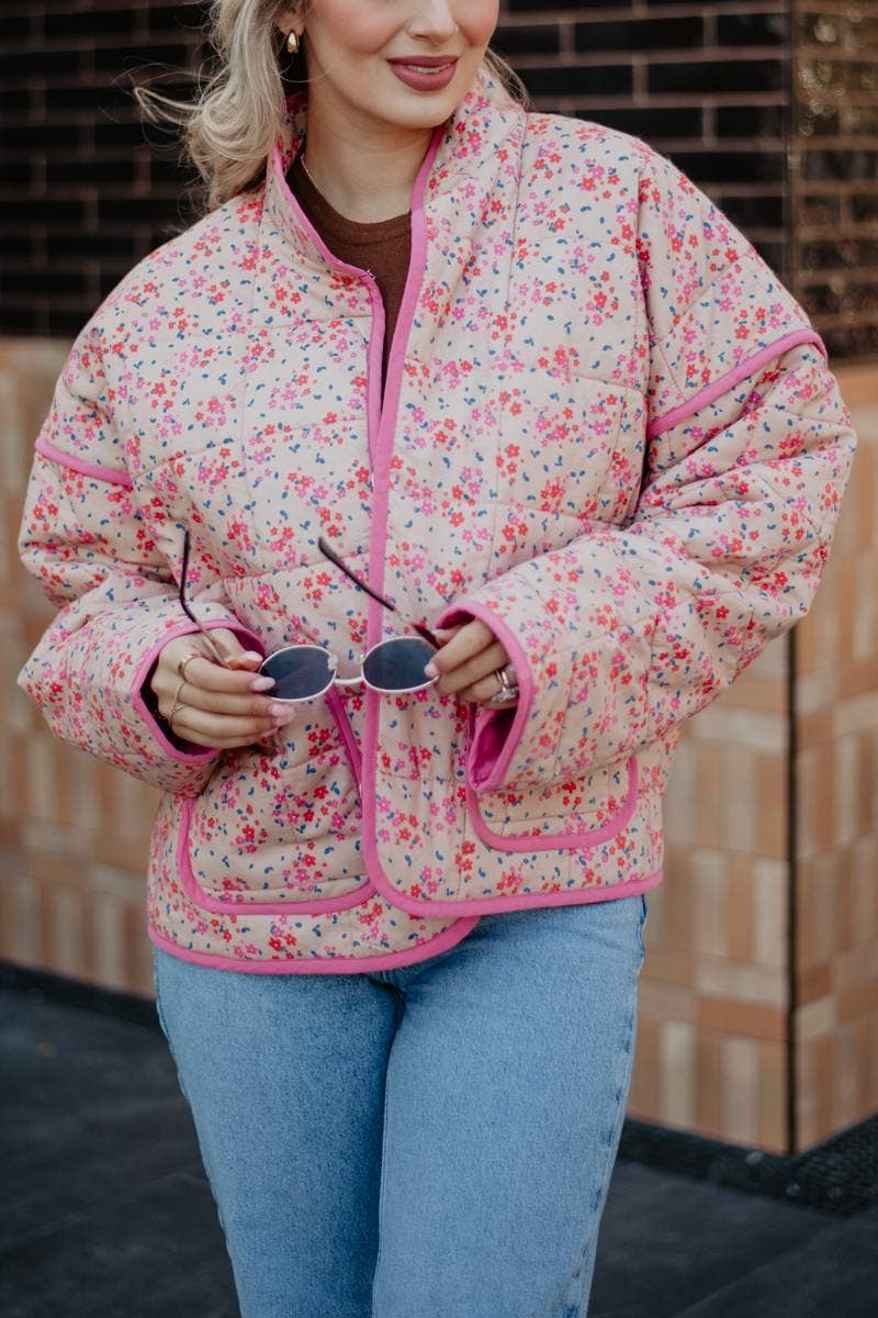 Pink Dainty Floral Quilted Jacket