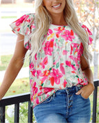 Rose Floral Flutter Top