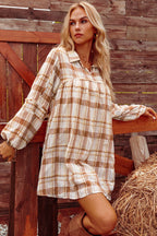 Plaid Side Pockets Frilled Babydoll Mini Dress