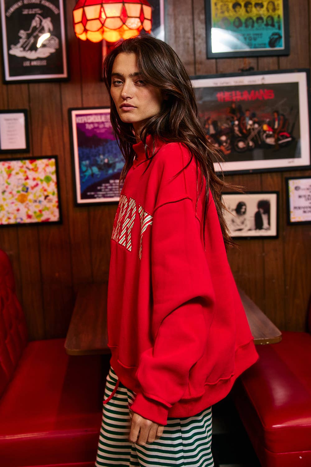 MERRY Embroidered Mock Sweatshirt