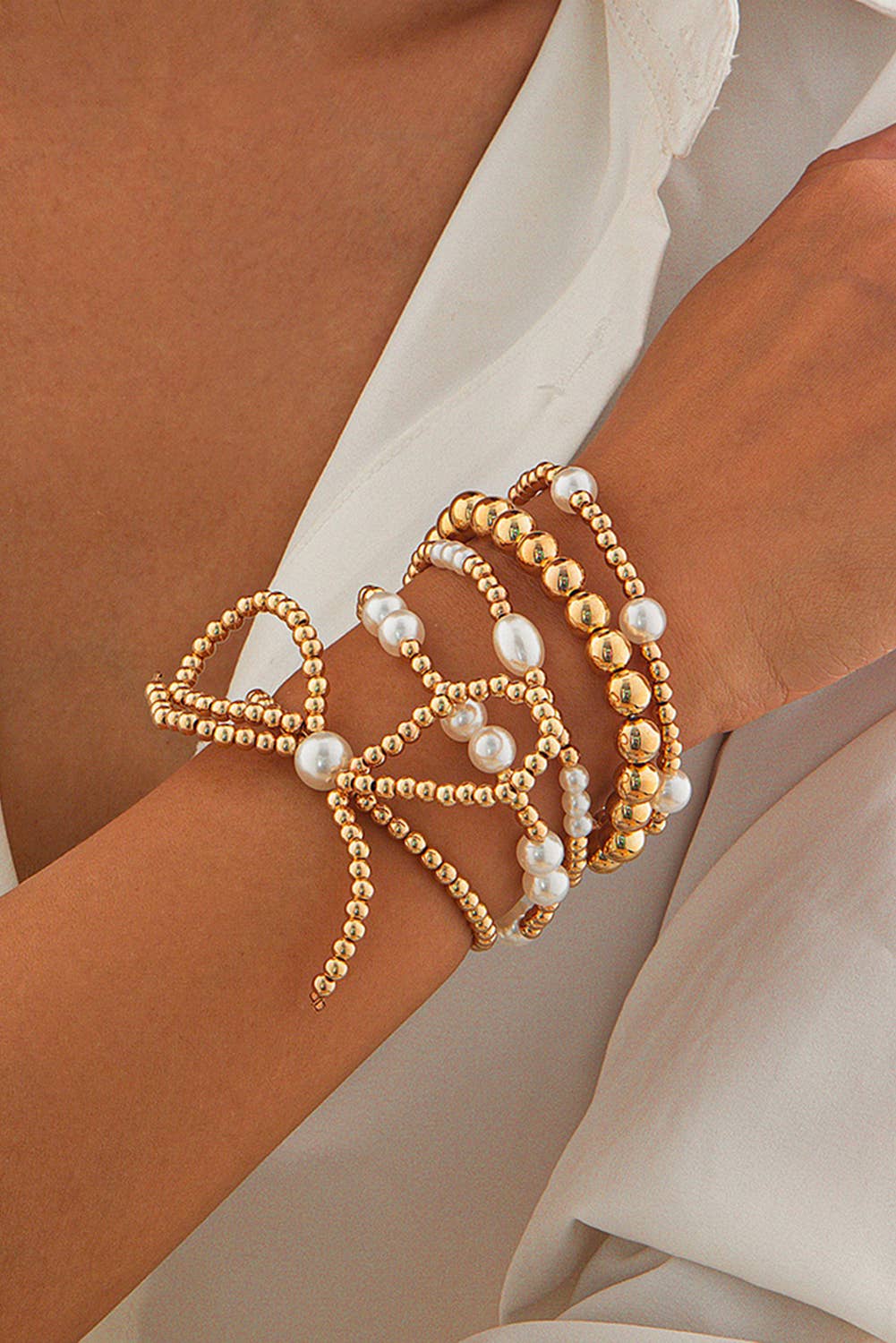 Bow Pearl Bracelets Set
