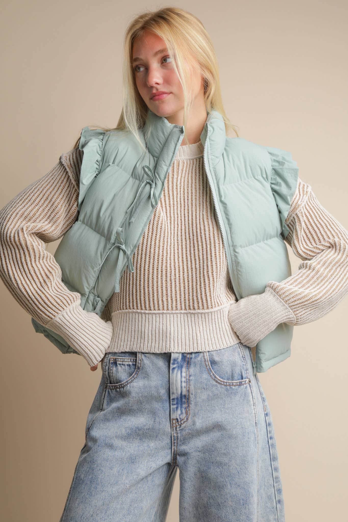 Bow Ruffle Puffer Vest