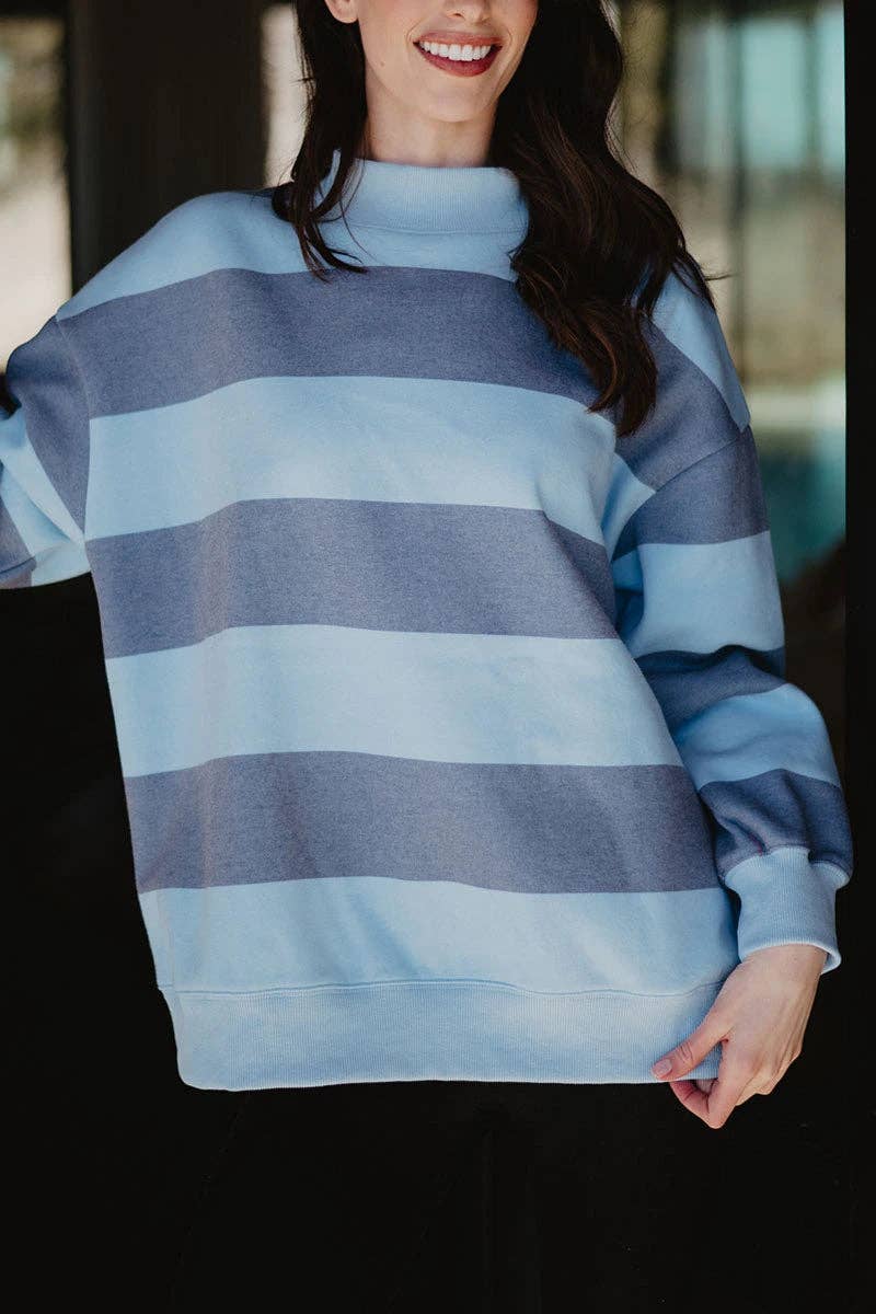 Mayla Navy Striped  Mockneck