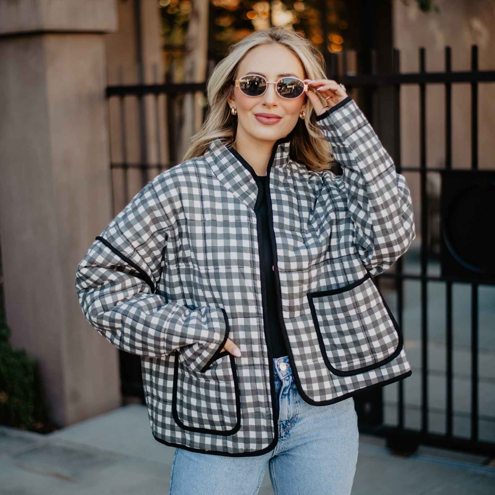 Black & White Checkered Quilted Jacket