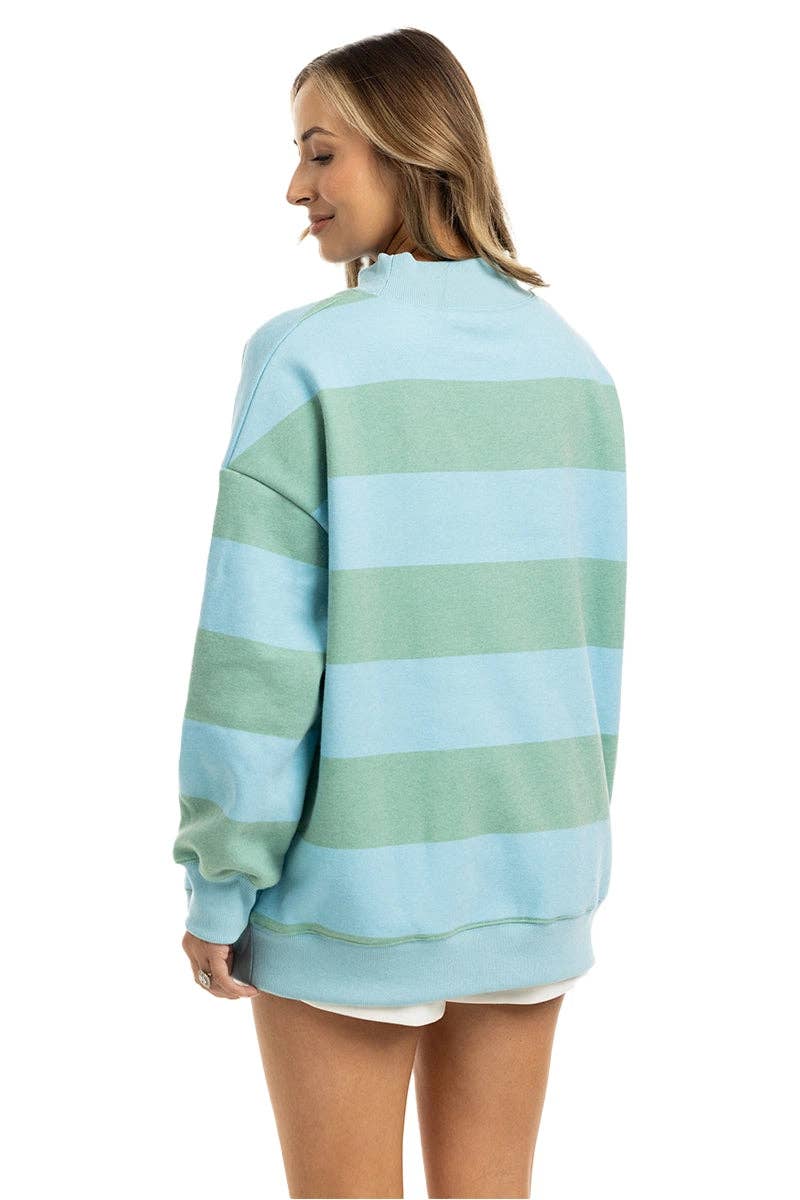 Aqua and Green Striped Mockneck