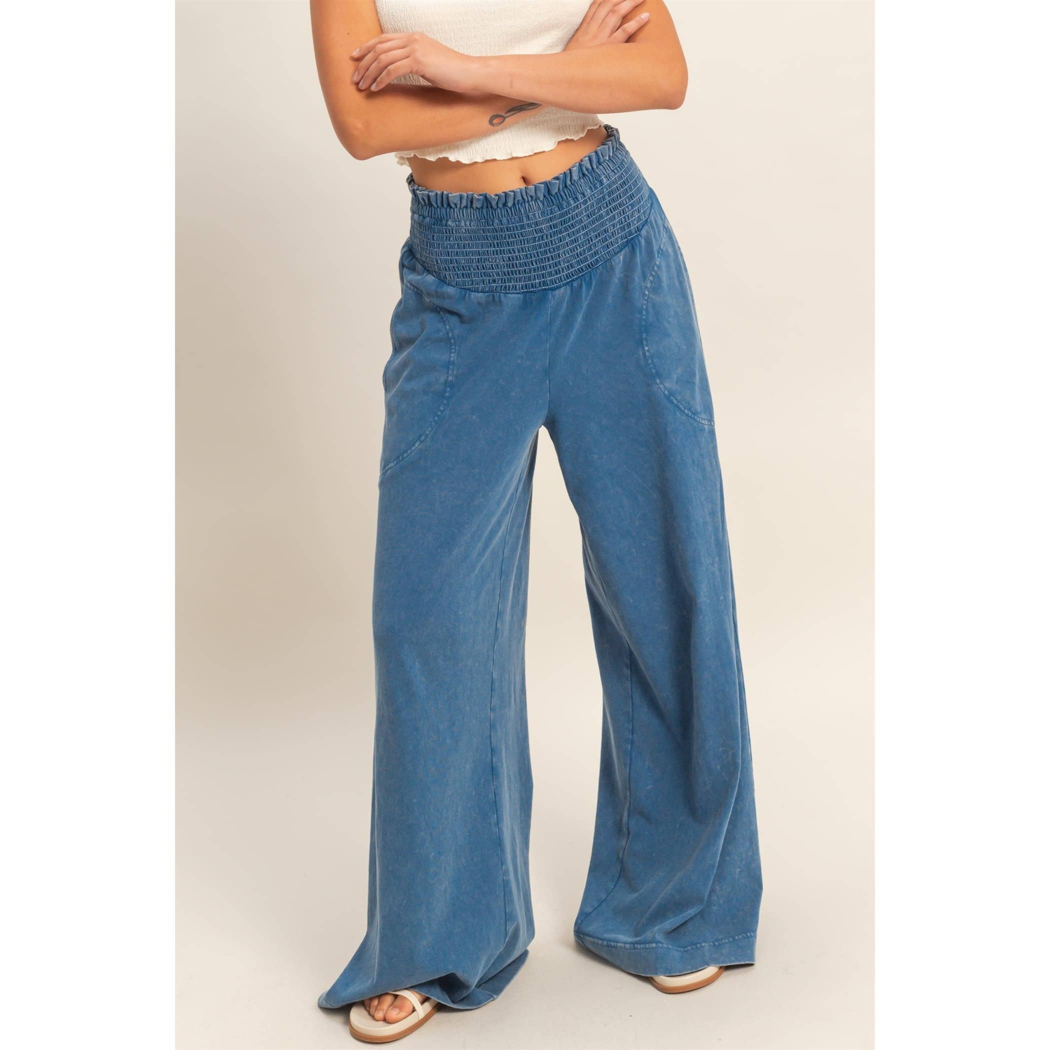 Mineral Washed Wide-Leg Pants