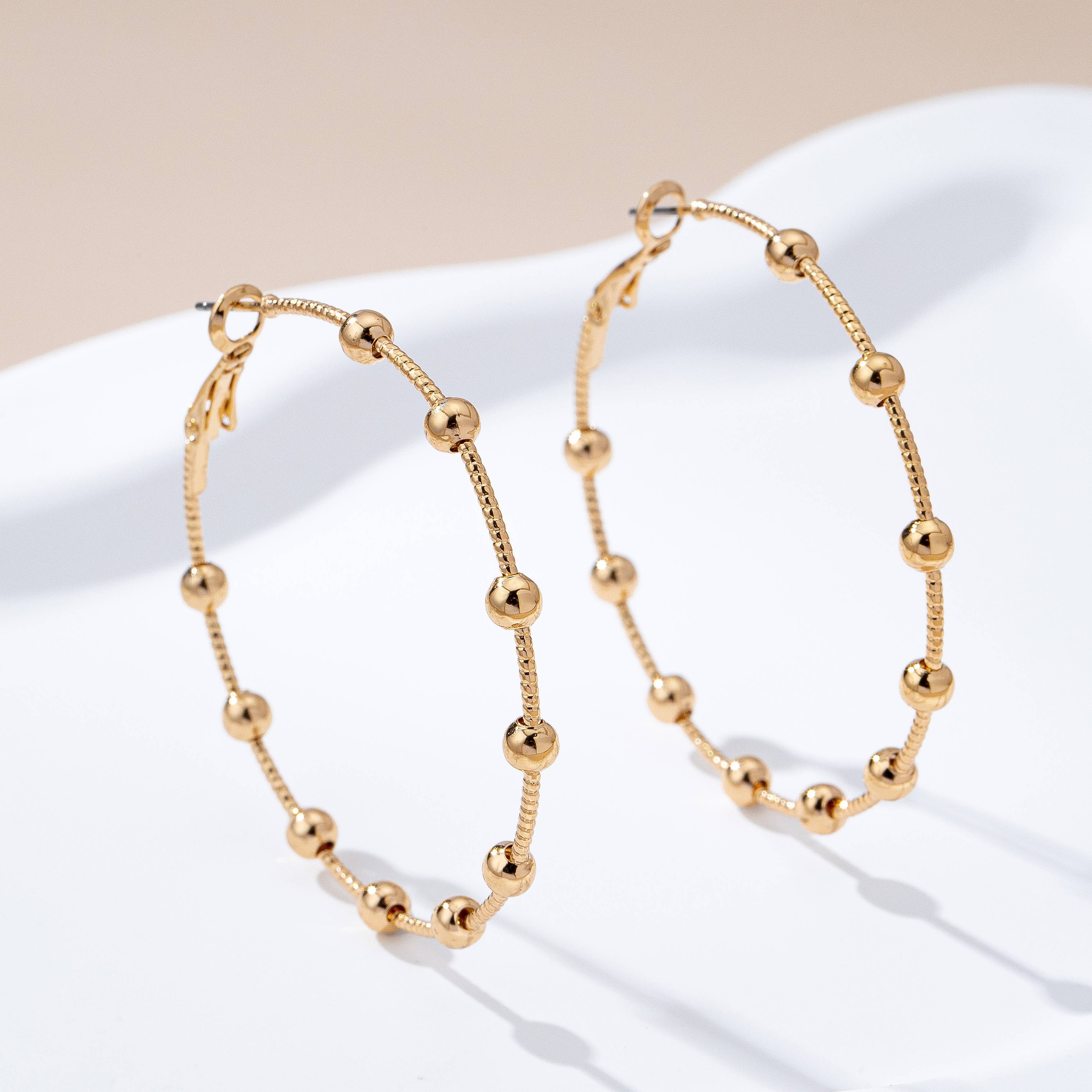 Gold Ball Beaded Hoop Earrings