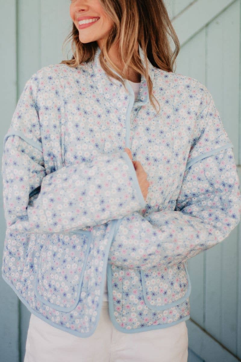 Light Blue Dainty Floral Quilted Jacket