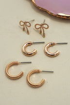 BOW HUGGIE HOOP TRIO EARRINGS