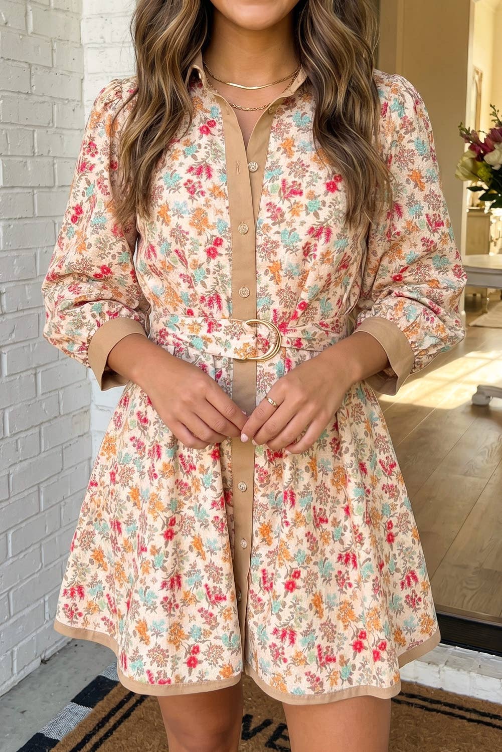 Ayelet Floral Buckle Belt Mini Dress