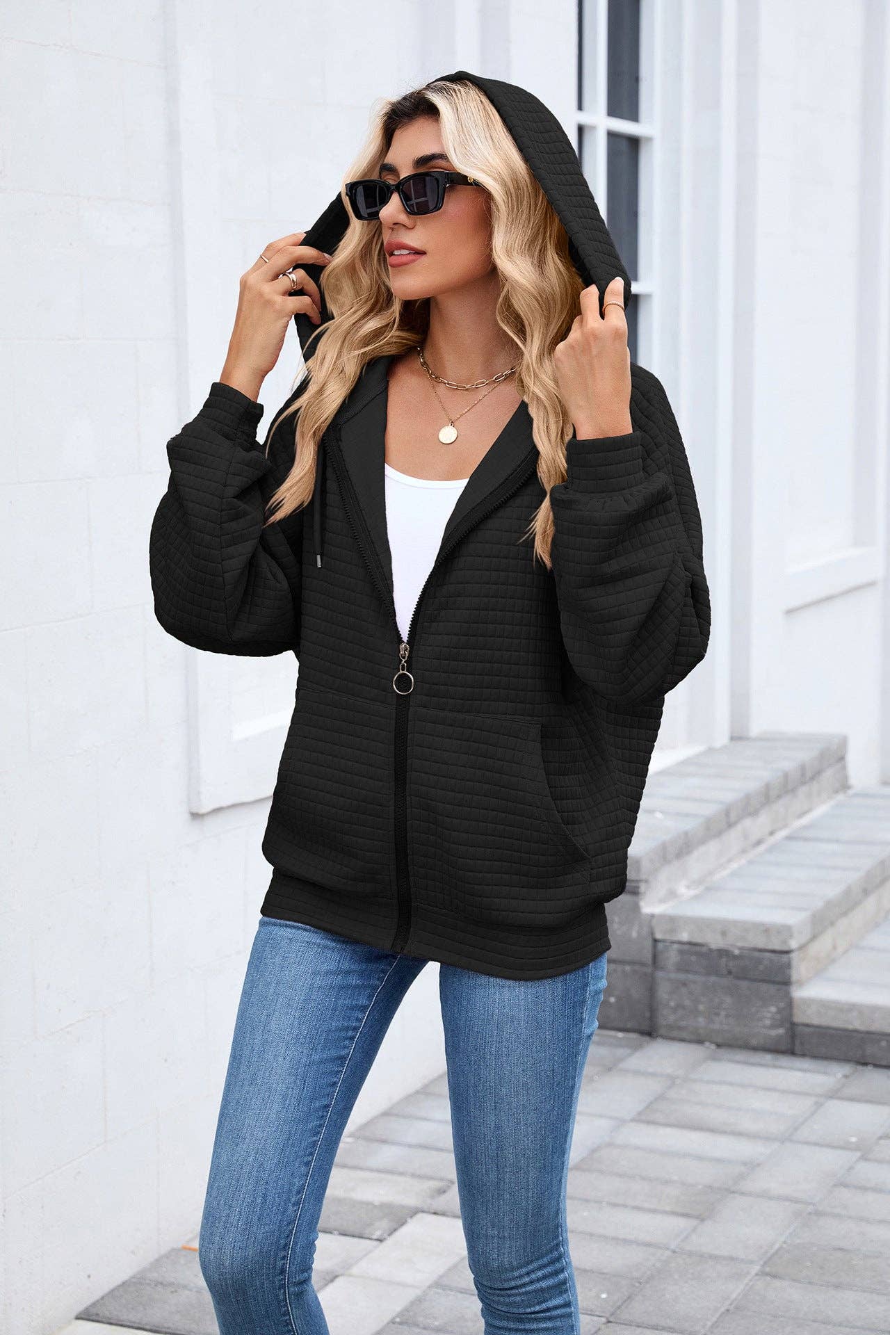 Quilted Zip-Up Hoodie Jacket
