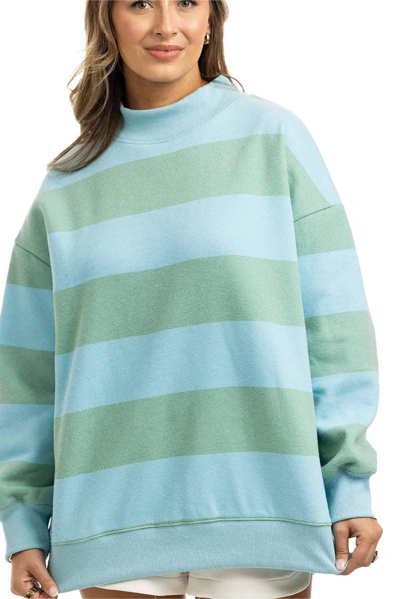 Aqua and Green Striped Mockneck